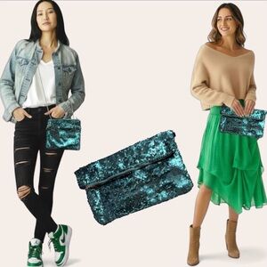 Sparkling Teal Sequin Clutch or Crossbody Bag